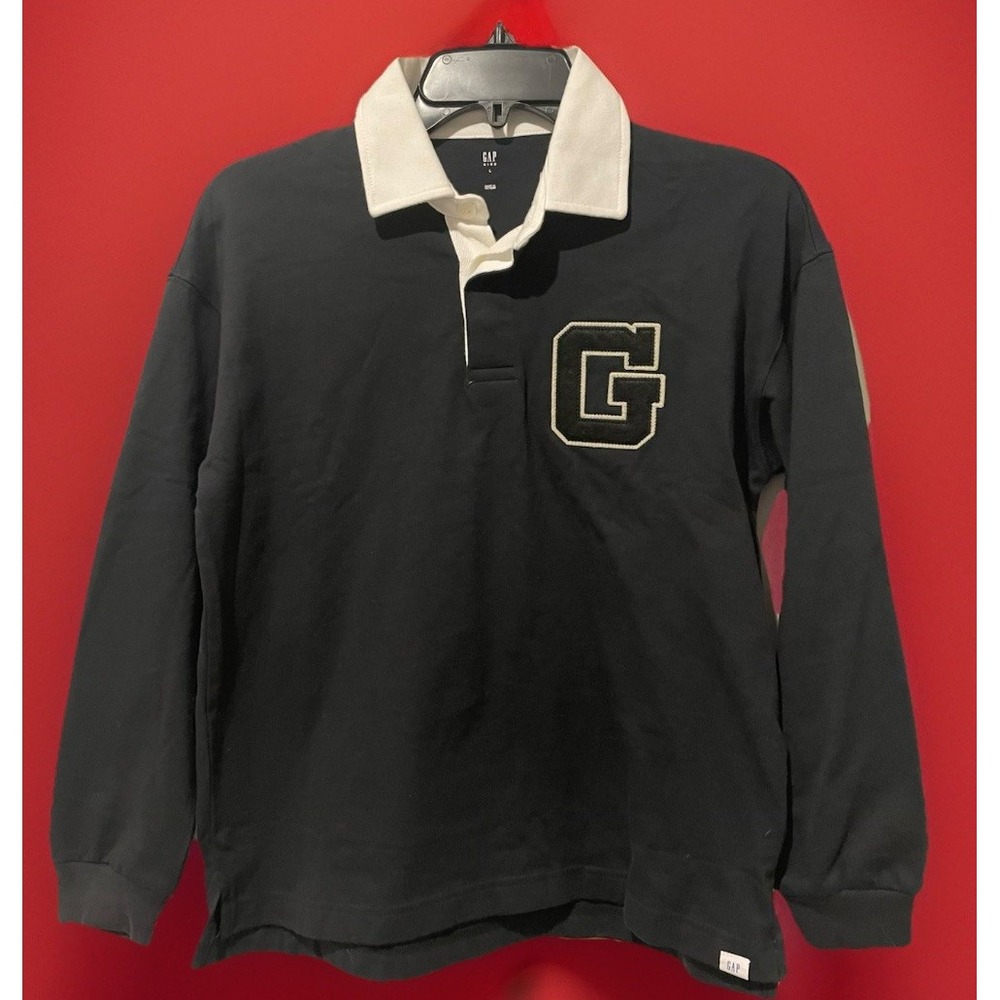 New GAP Kids Boys Black Long Sleeve Rugby Shirt Graphic Boys Size Large (10) $49